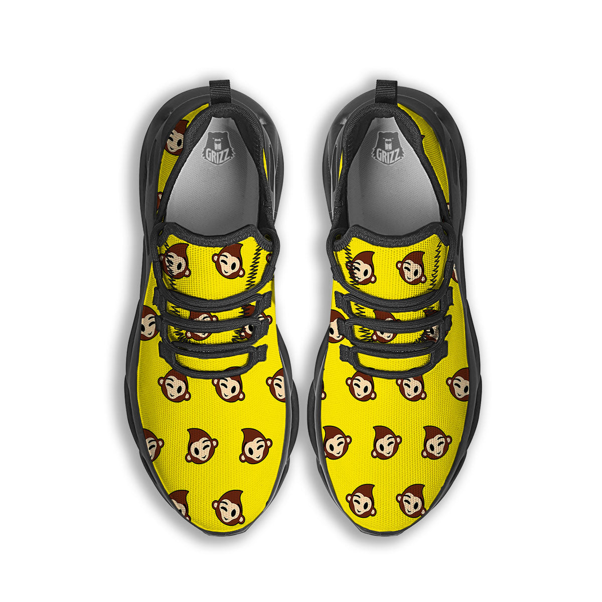 Emoji Monkey Print Pattern Black Running Shoes-grizzshop