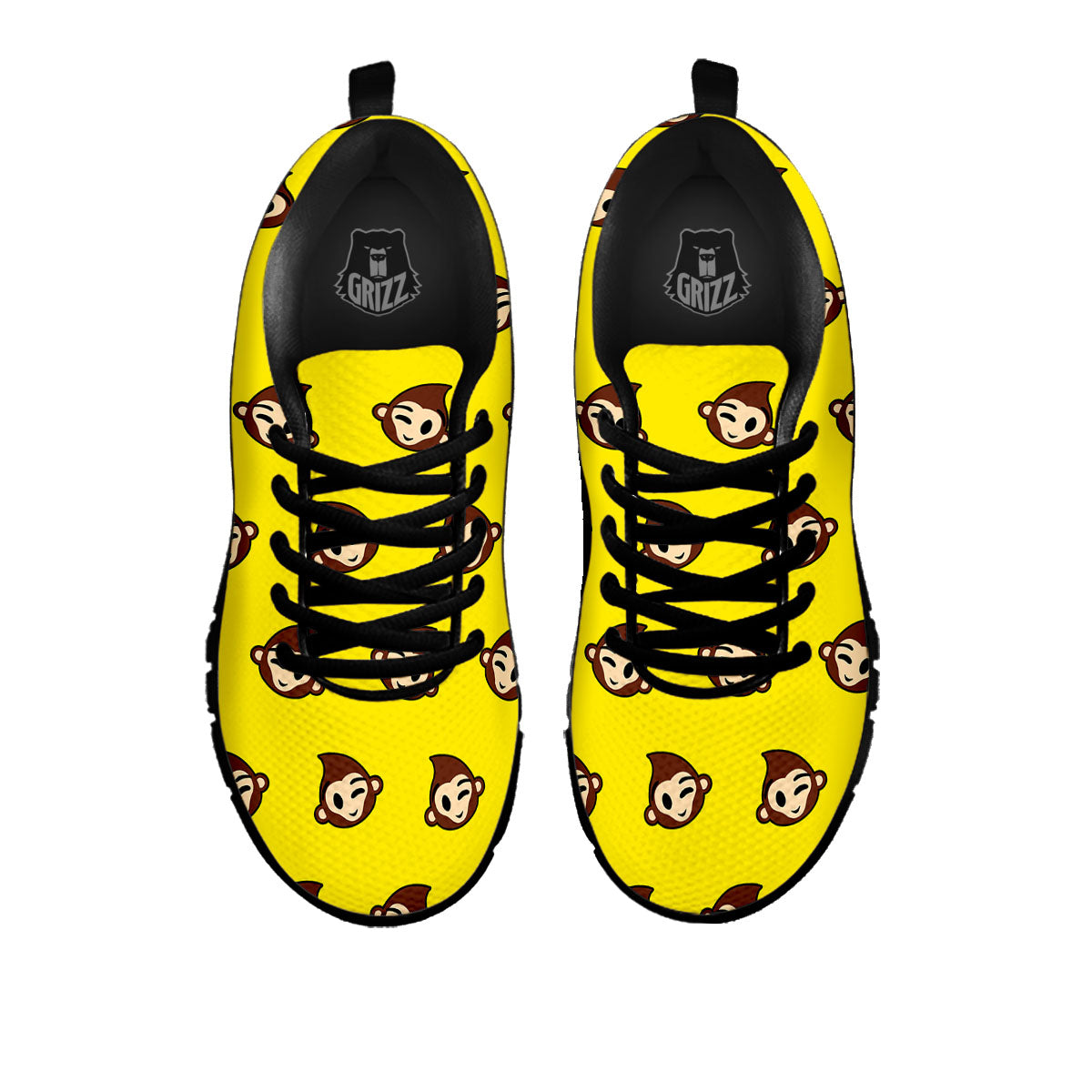 Emoji Monkey Print Pattern Black Sneaker-grizzshop