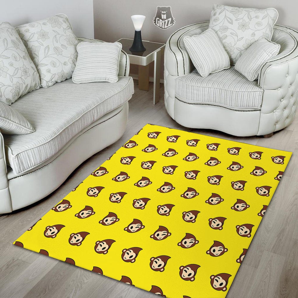 Emoji Monkey Print Pattern Floor Mat-grizzshop