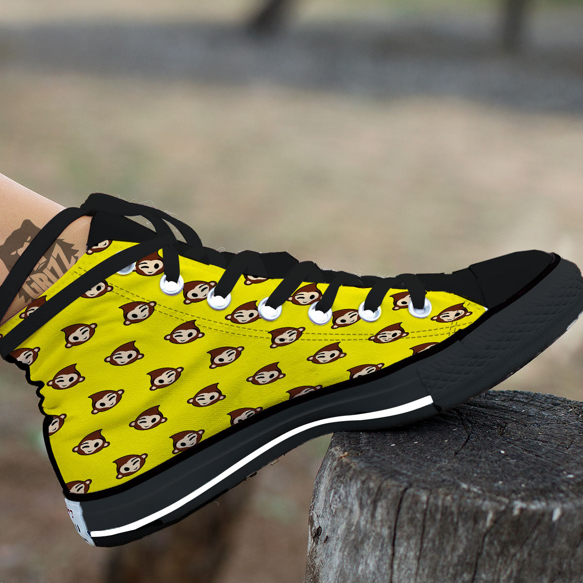 Emoji Monkey Print Pattern High Top Shoes-grizzshop