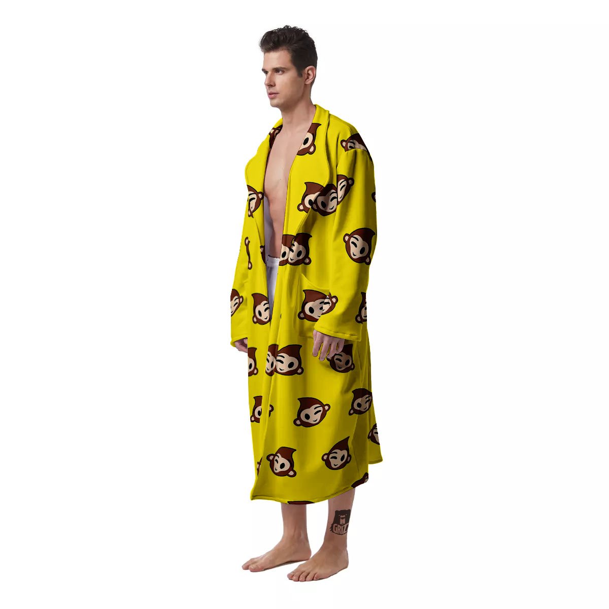 Emoji Monkey Print Pattern Men's Robe-grizzshop