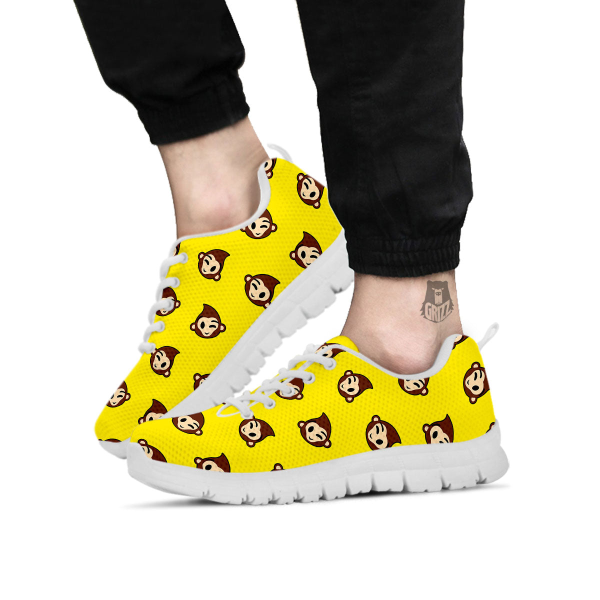 Emoji Monkey Print Pattern White Sneaker-grizzshop
