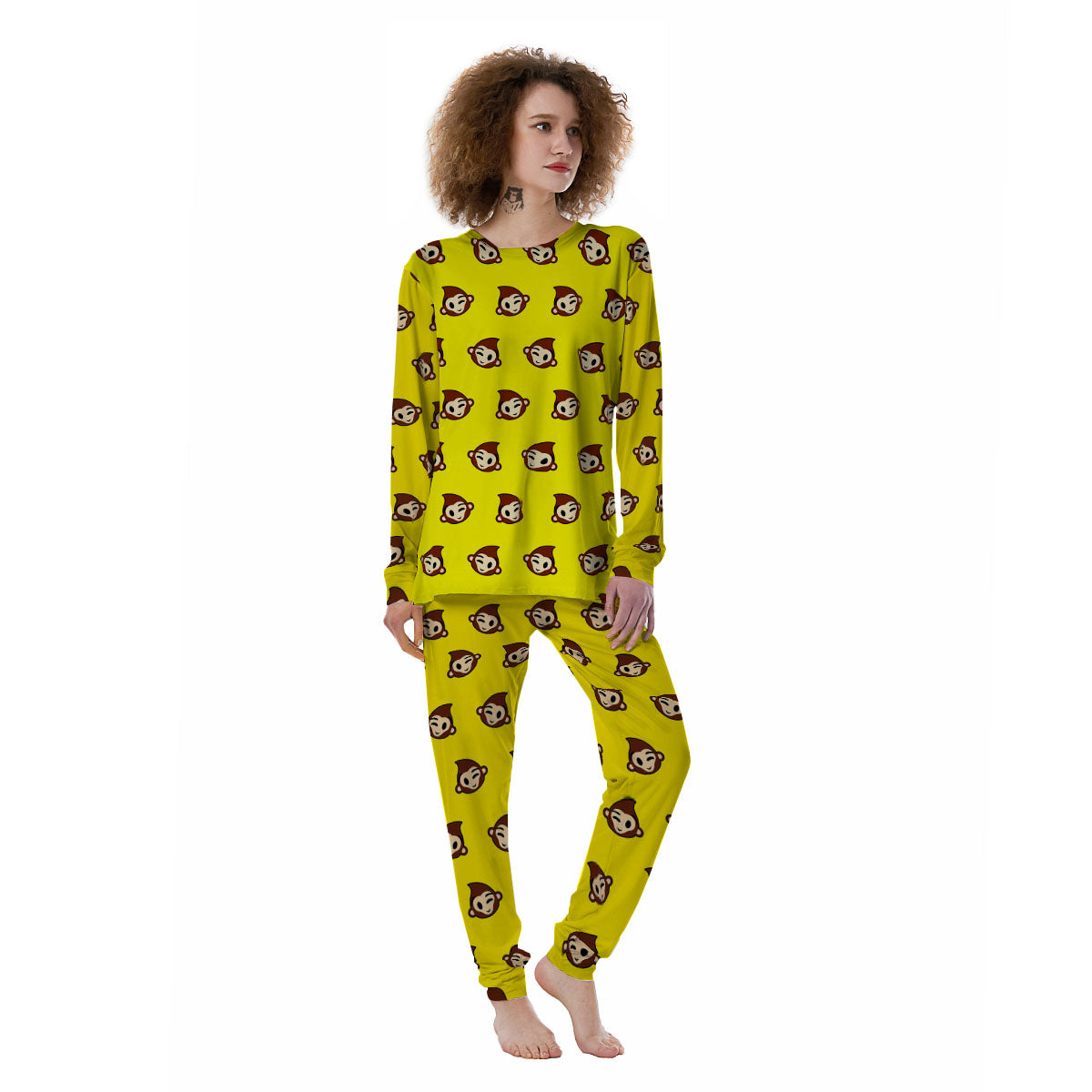 Emoji Monkey Print Pattern Women's Pajamas-grizzshop