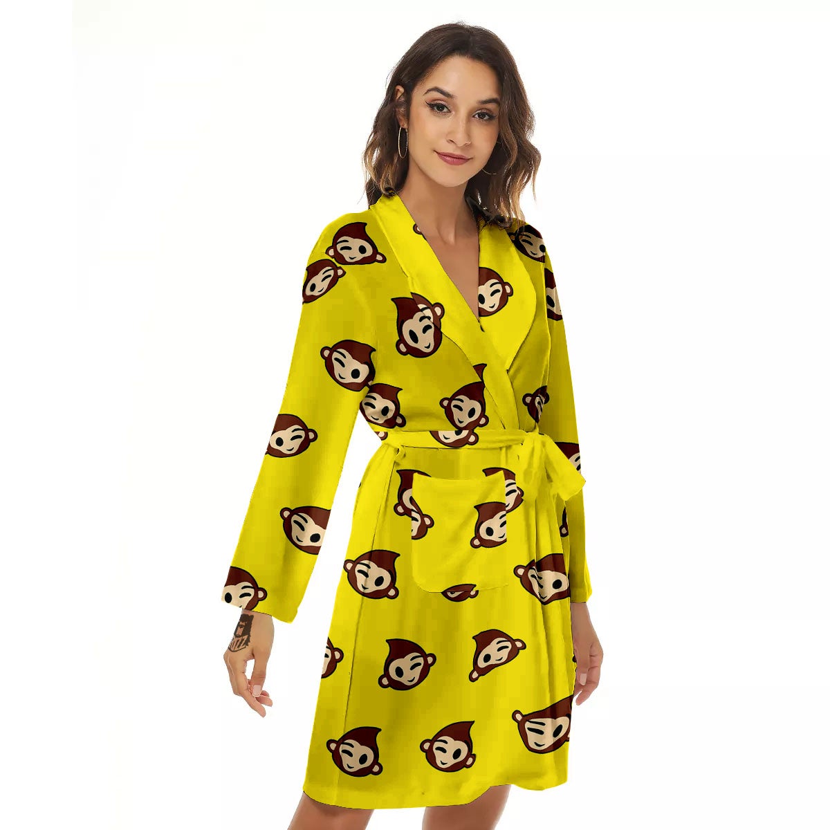 Emoji Monkey Print Pattern Women's Robe-grizzshop