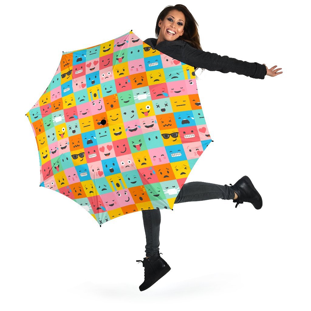 Emoji Pattern Print Automatic Foldable Umbrella-grizzshop