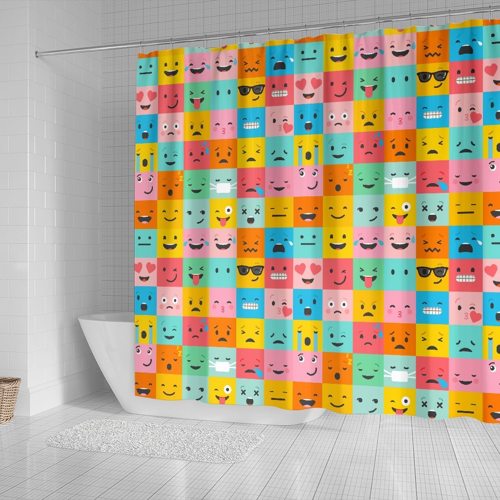 Emoji Pattern Print Bathroom Shower Curtain-grizzshop