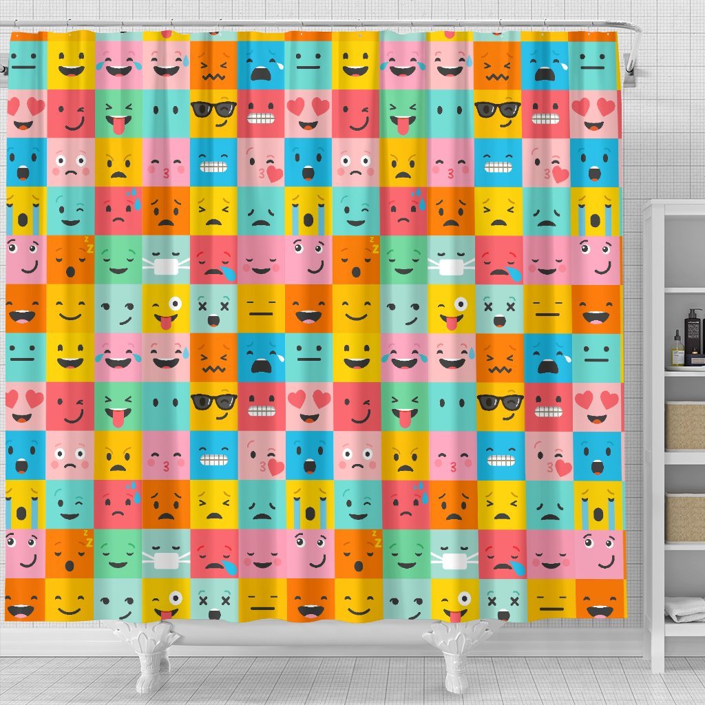 Emoji Pattern Print Bathroom Shower Curtain-grizzshop