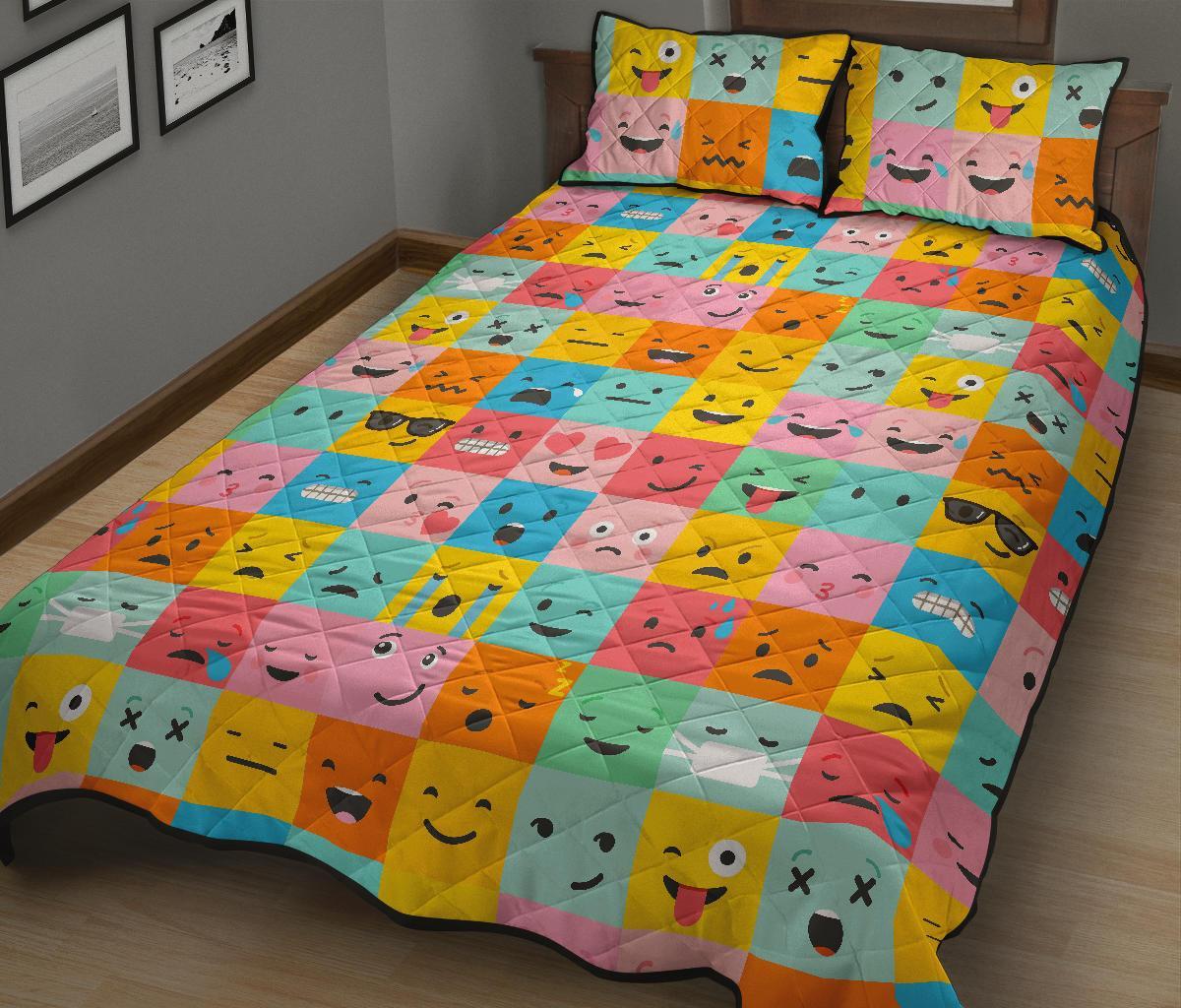 Emoji Pattern Print Bed Set Quilt-grizzshop