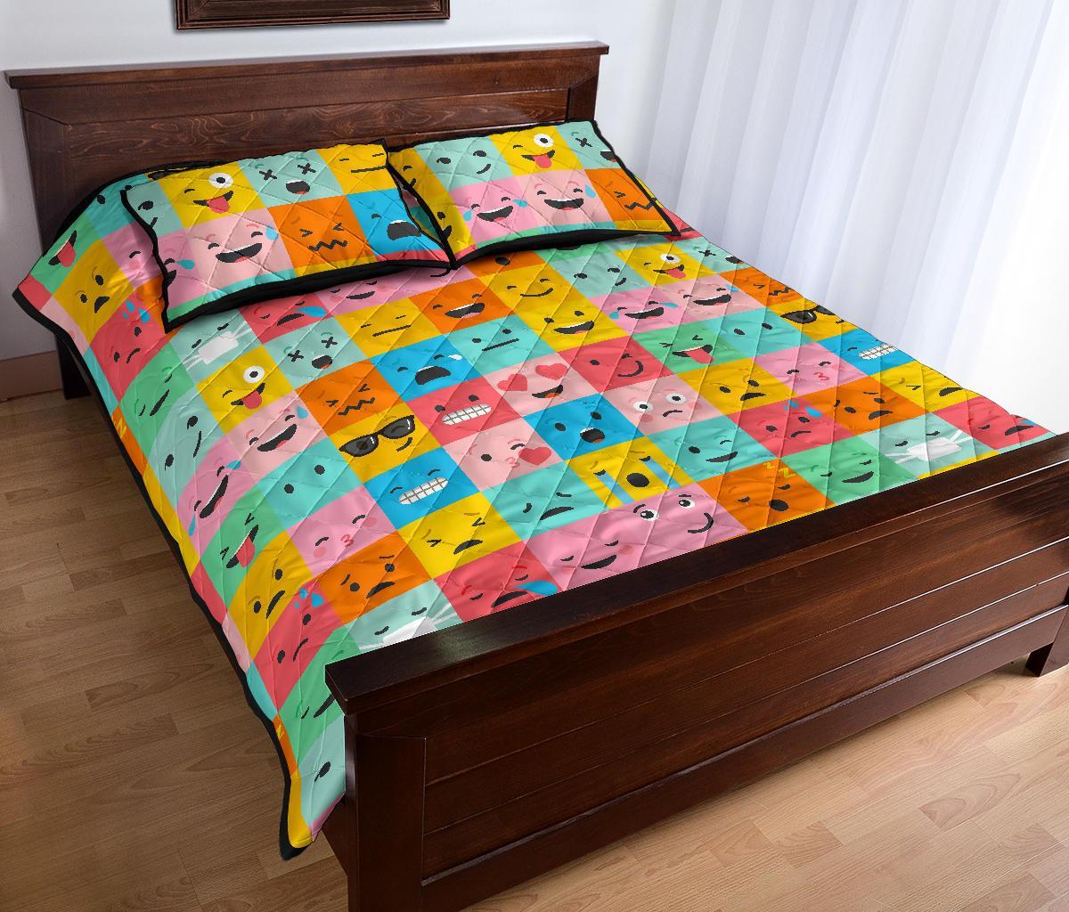 Emoji Pattern Print Bed Set Quilt-grizzshop