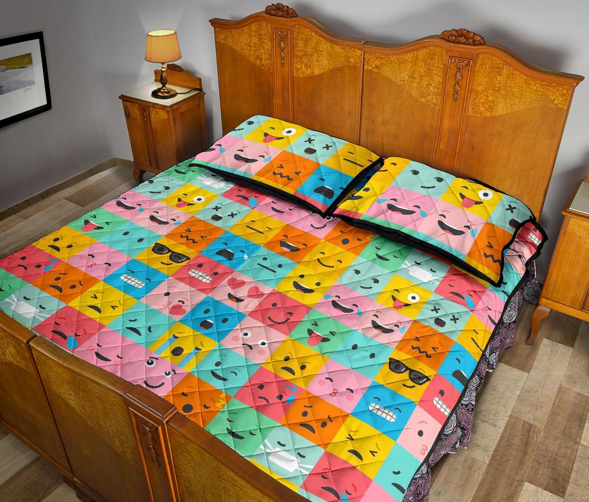 Emoji Pattern Print Bed Set Quilt-grizzshop