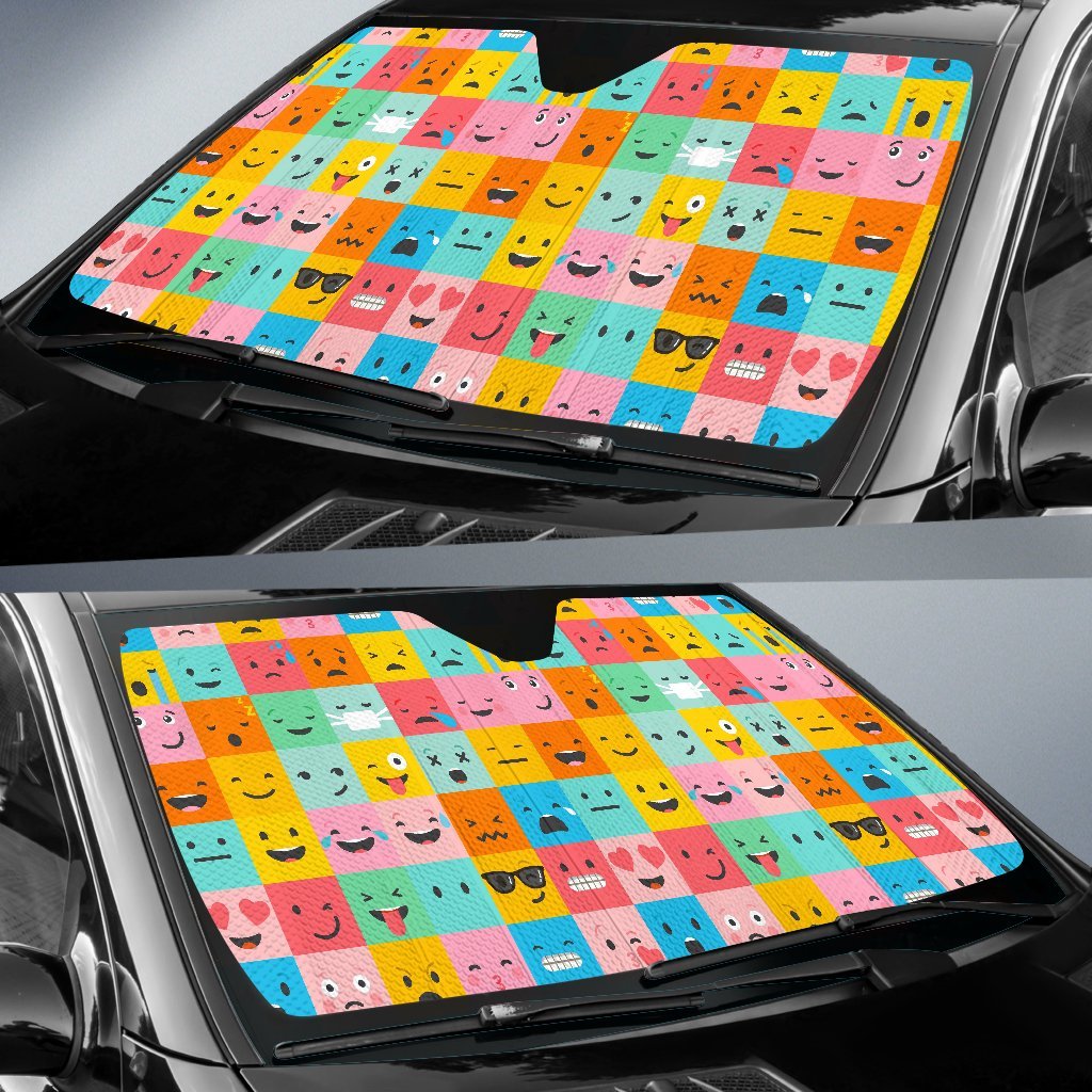 Emoji Pattern Print Car Sun Shade-grizzshop