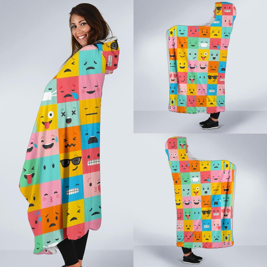 Emoji Pattern Print Hooded Blanket-grizzshop