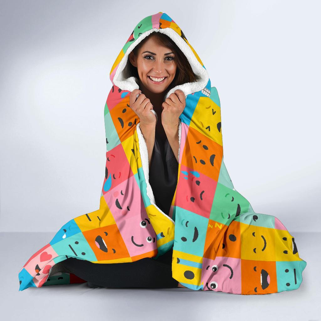 Emoji Pattern Print Hooded Blanket-grizzshop