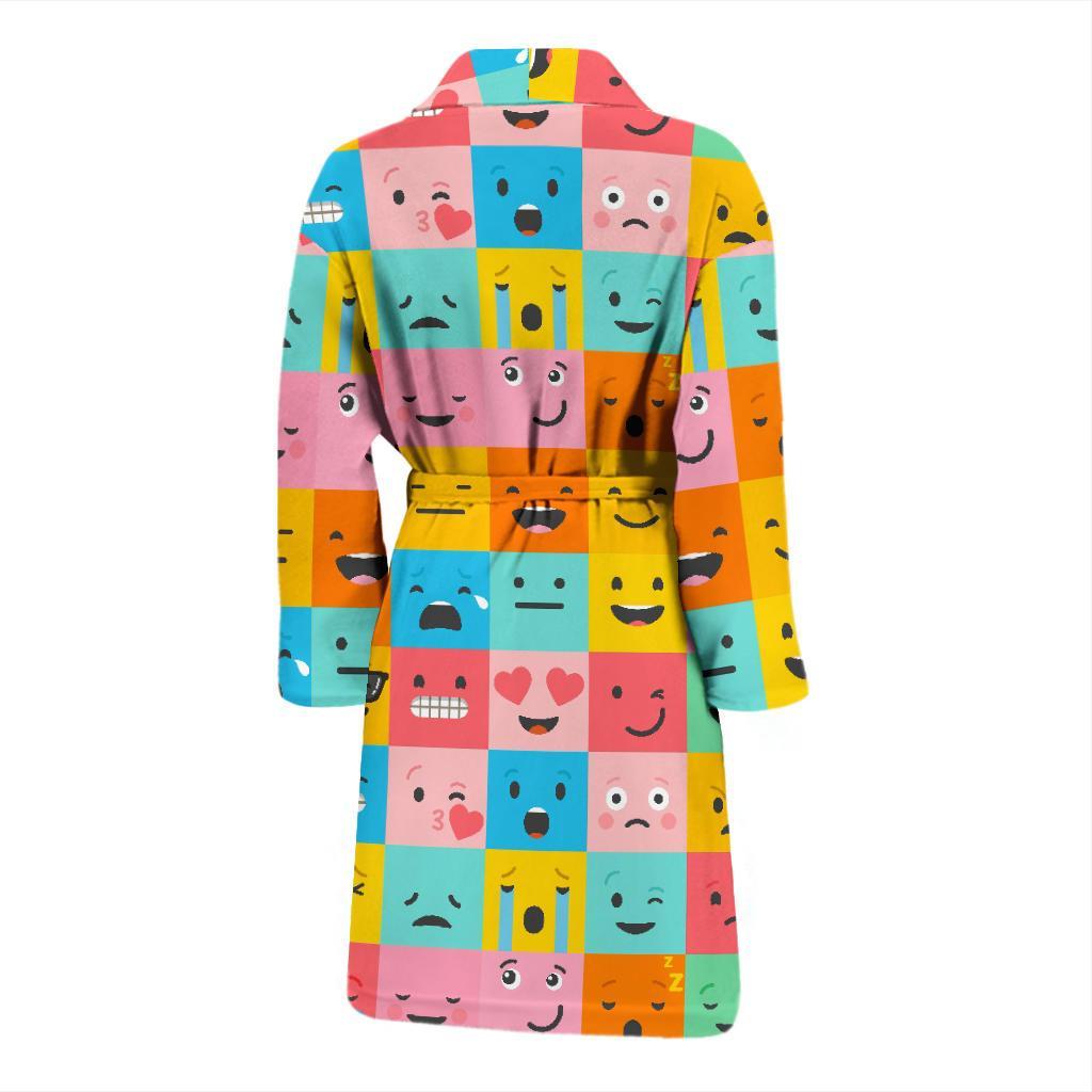 Emoji Pattern Print Men Long Robe-grizzshop