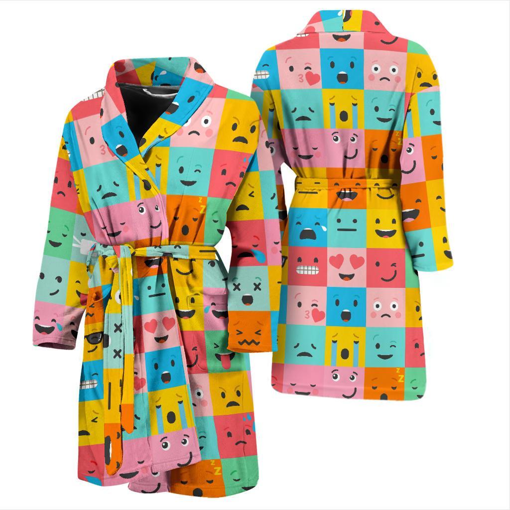 Emoji Pattern Print Men Long Robe-grizzshop