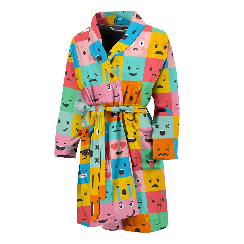 Emoji Pattern Print Men Long Robe-grizzshop