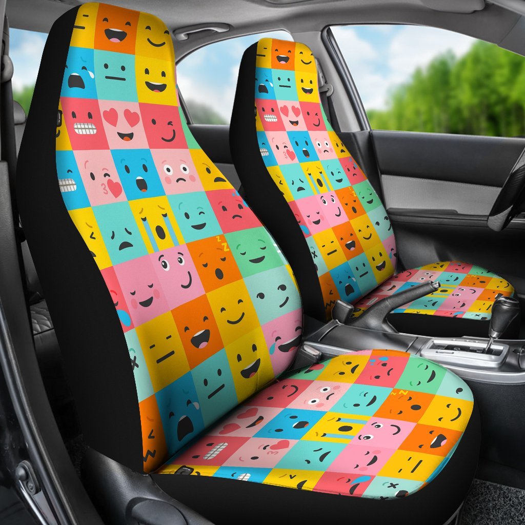 Emoji Pattern Print Universal Fit Car Seat Covers-grizzshop