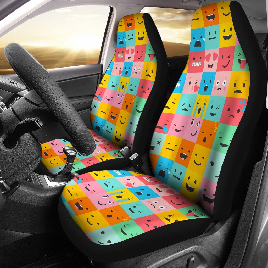 Emoji Pattern Print Universal Fit Car Seat Covers-grizzshop