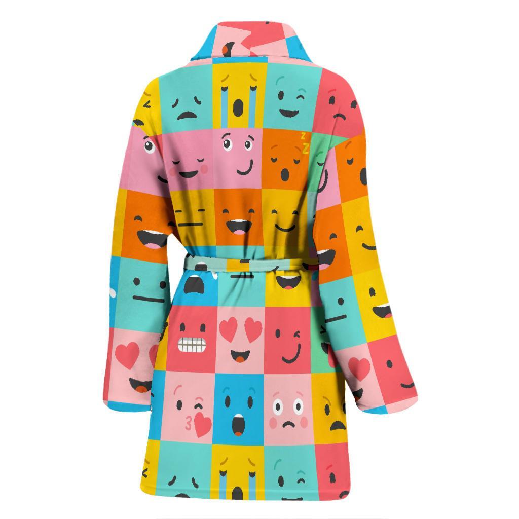 Emoji Pattern Print Women Long Robe-grizzshop