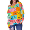 Emoji Pattern Print Women Off Shoulder Sweatshirt-grizzshop