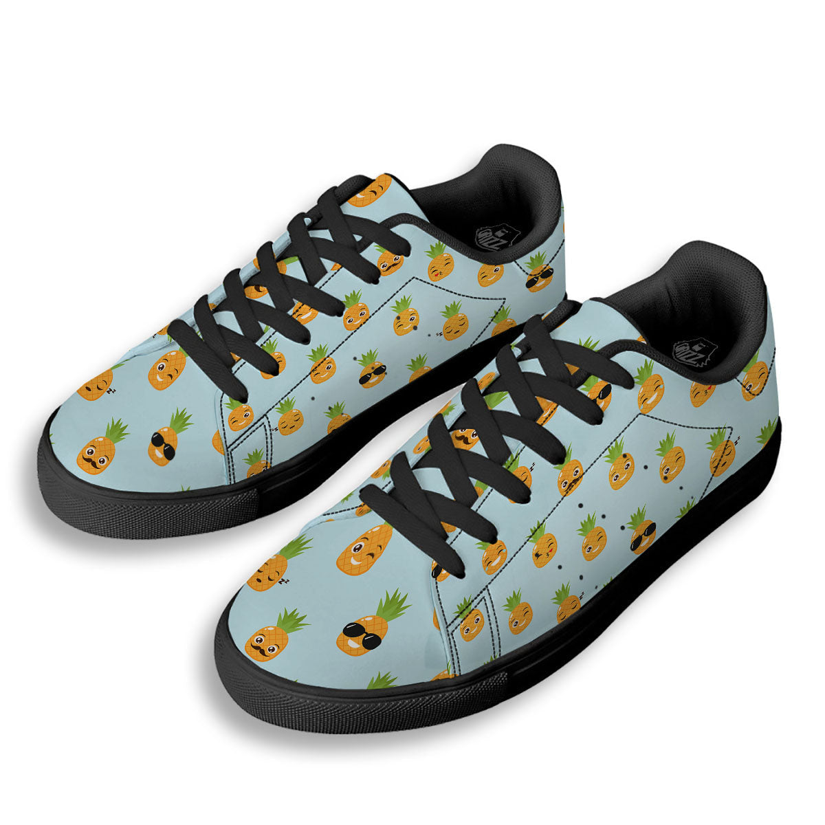 Emoji Pineapple Print Pattern Black Low Top Sneakers-grizzshop