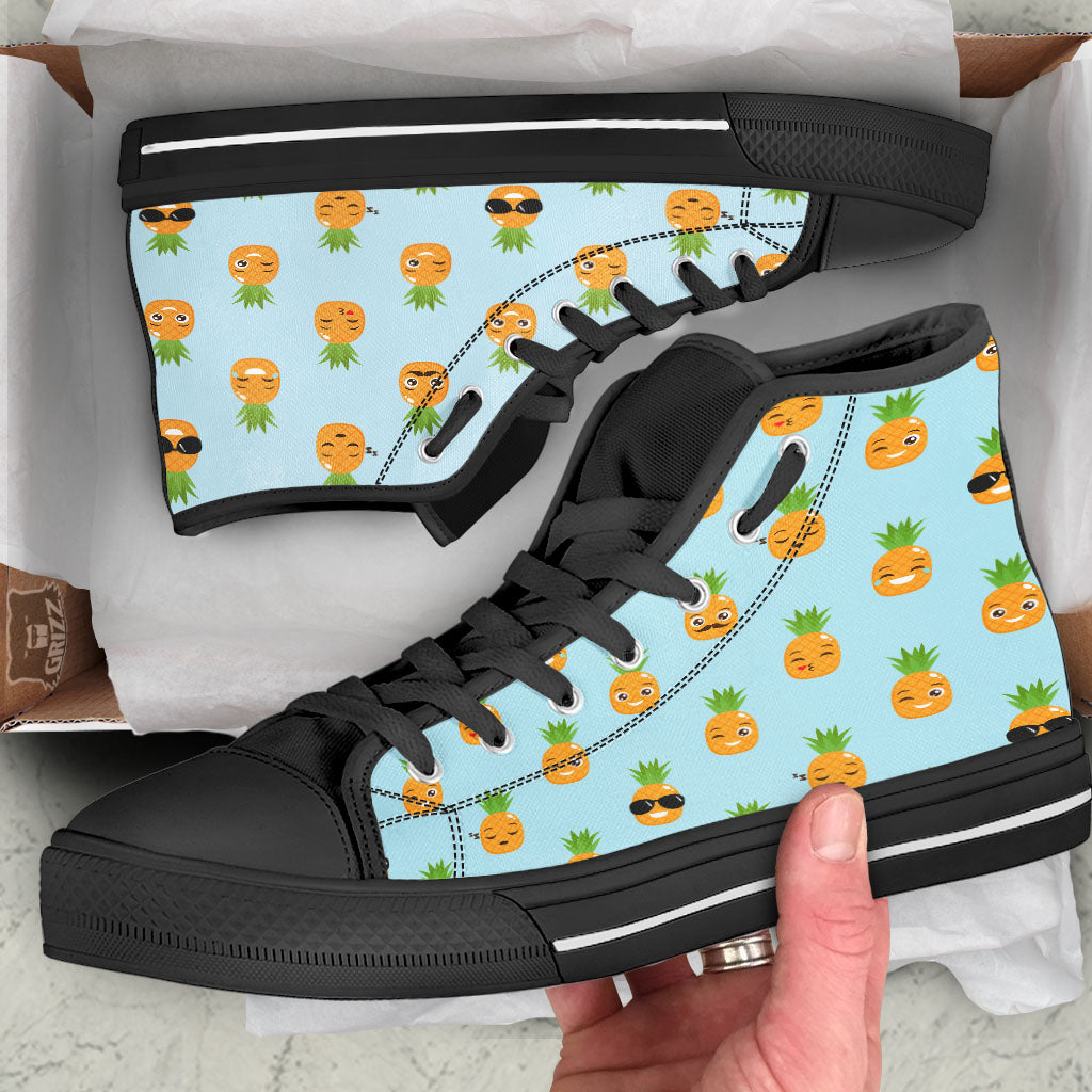 Emoji Pineapple Print Pattern High Top Shoes-grizzshop