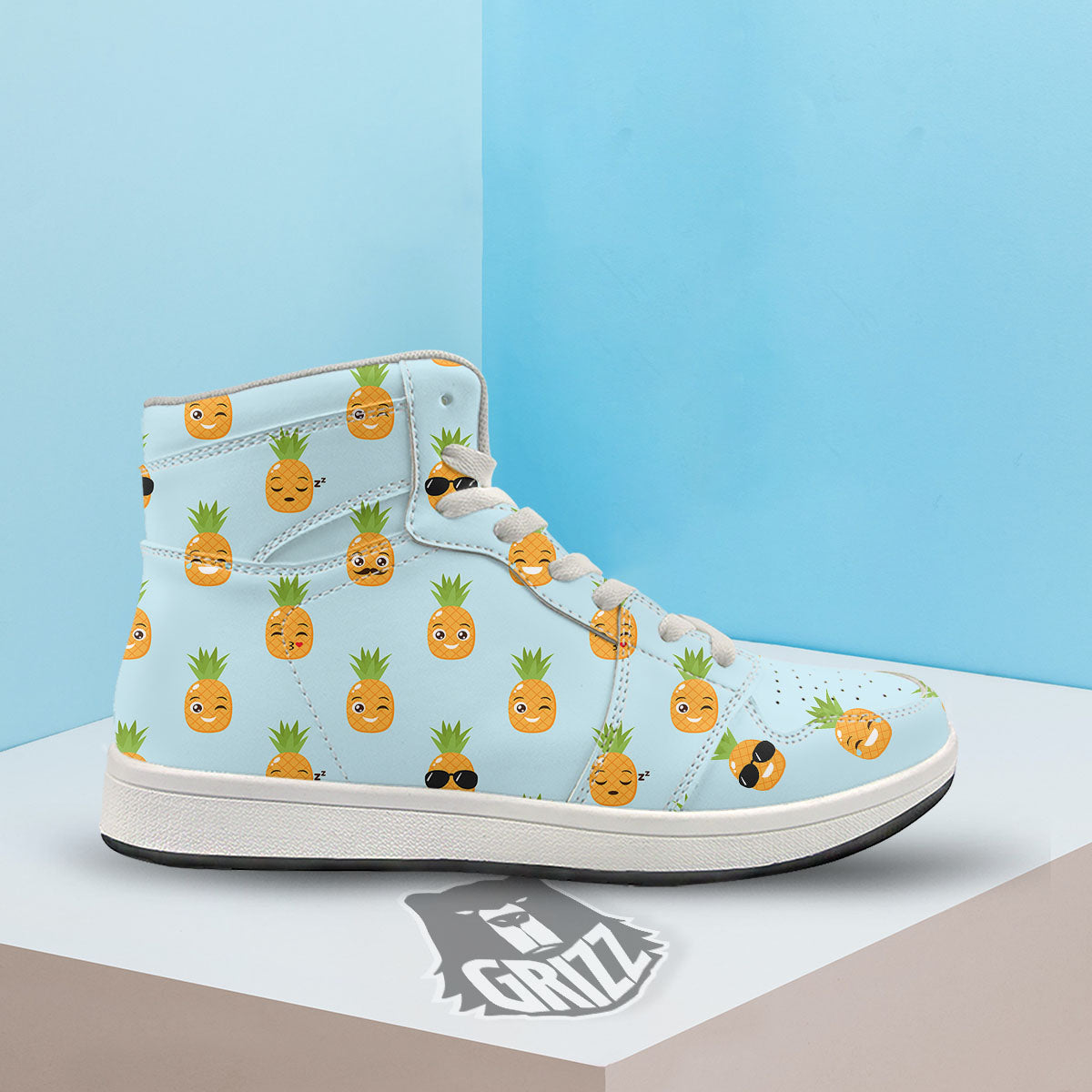 Emoji Pineapple Print Pattern High Top Sneakers-grizzshop