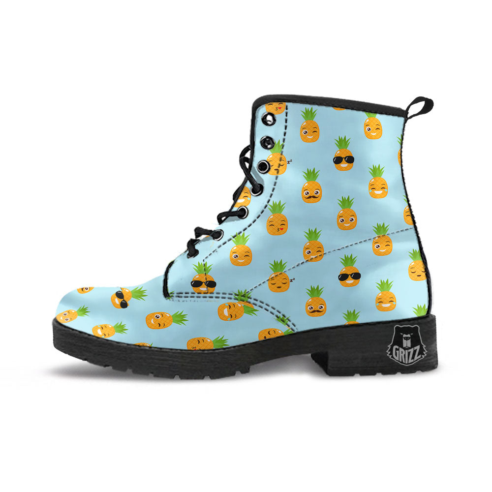 Emoji Pineapple Print Pattern Leather Boots-grizzshop