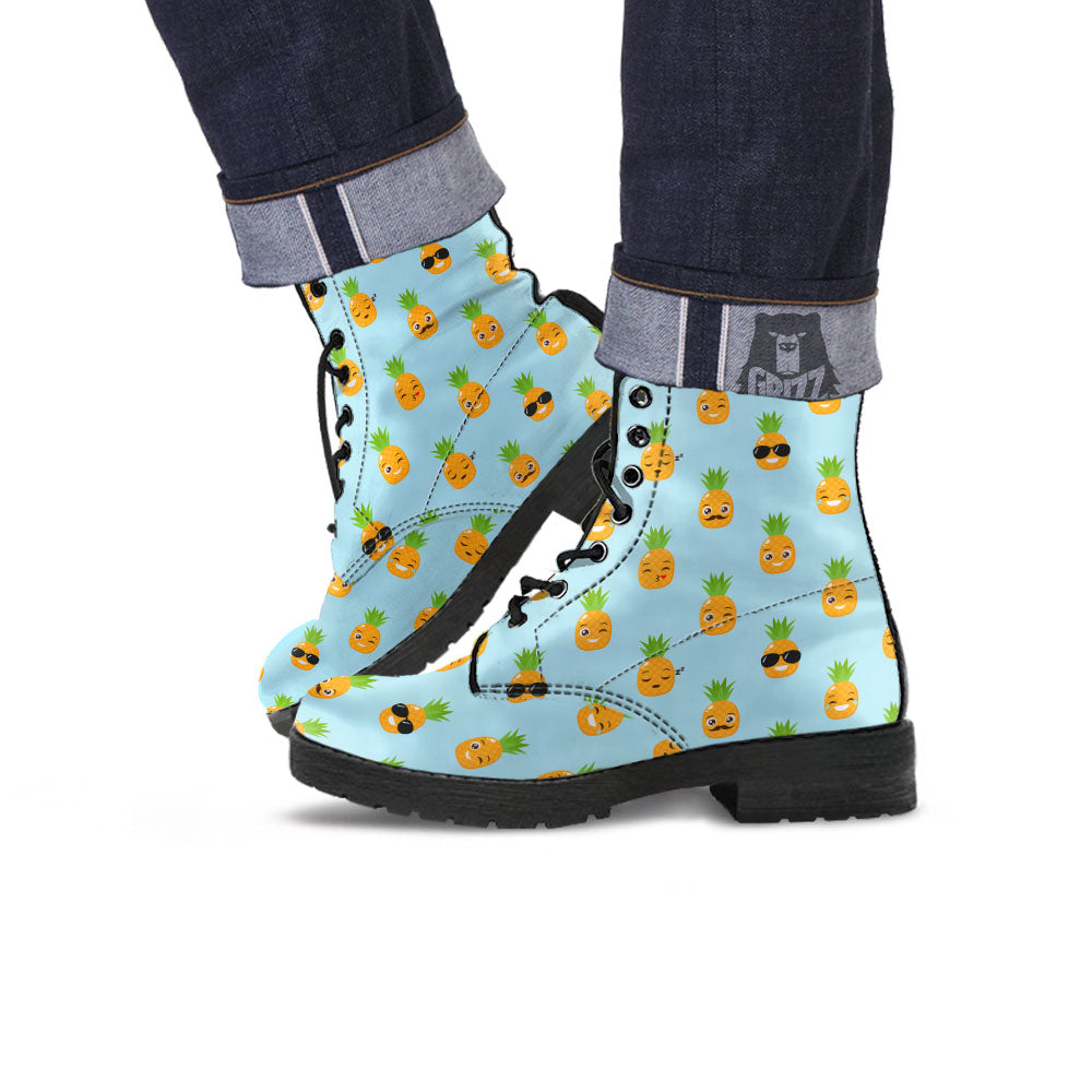 Emoji Pineapple Print Pattern Leather Boots-grizzshop