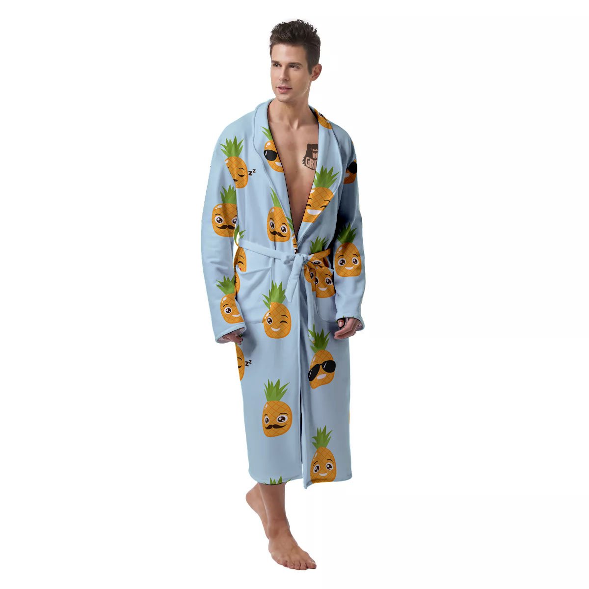 Emoji Pineapple Print Pattern Men's Robe-grizzshop