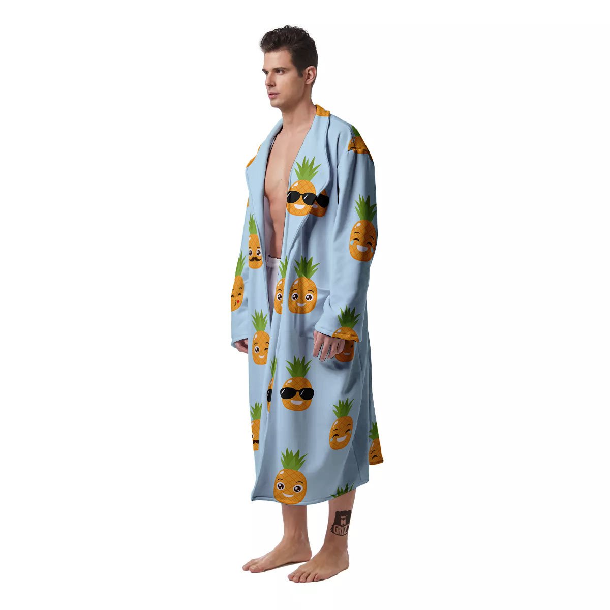 Emoji Pineapple Print Pattern Men's Robe-grizzshop