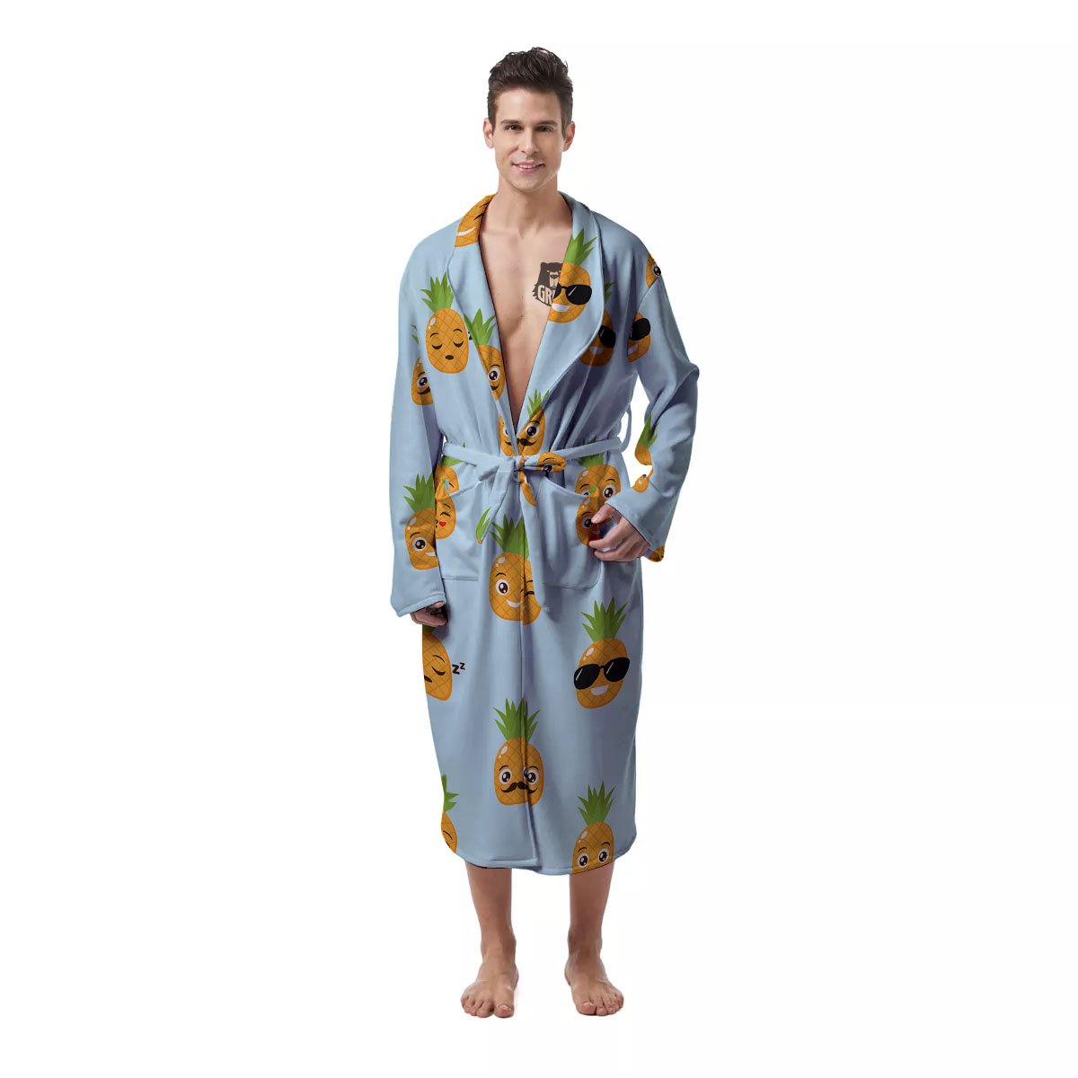 Emoji Pineapple Print Pattern Men's Robe-grizzshop
