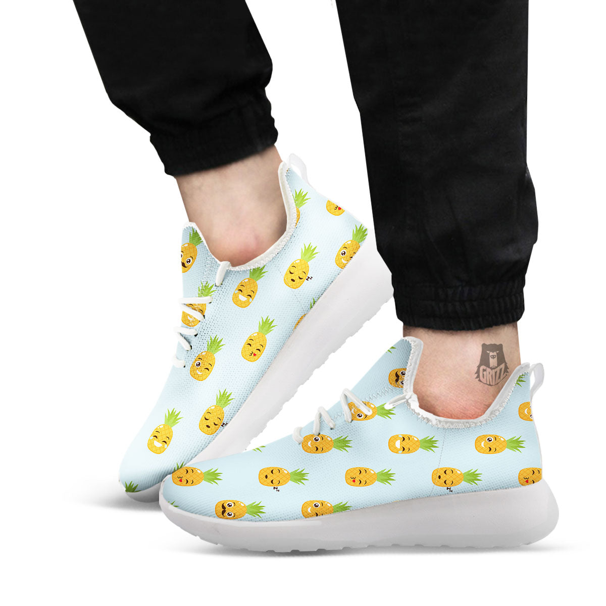 Emoji Pineapple Print Pattern White Athletic Shoes-grizzshop