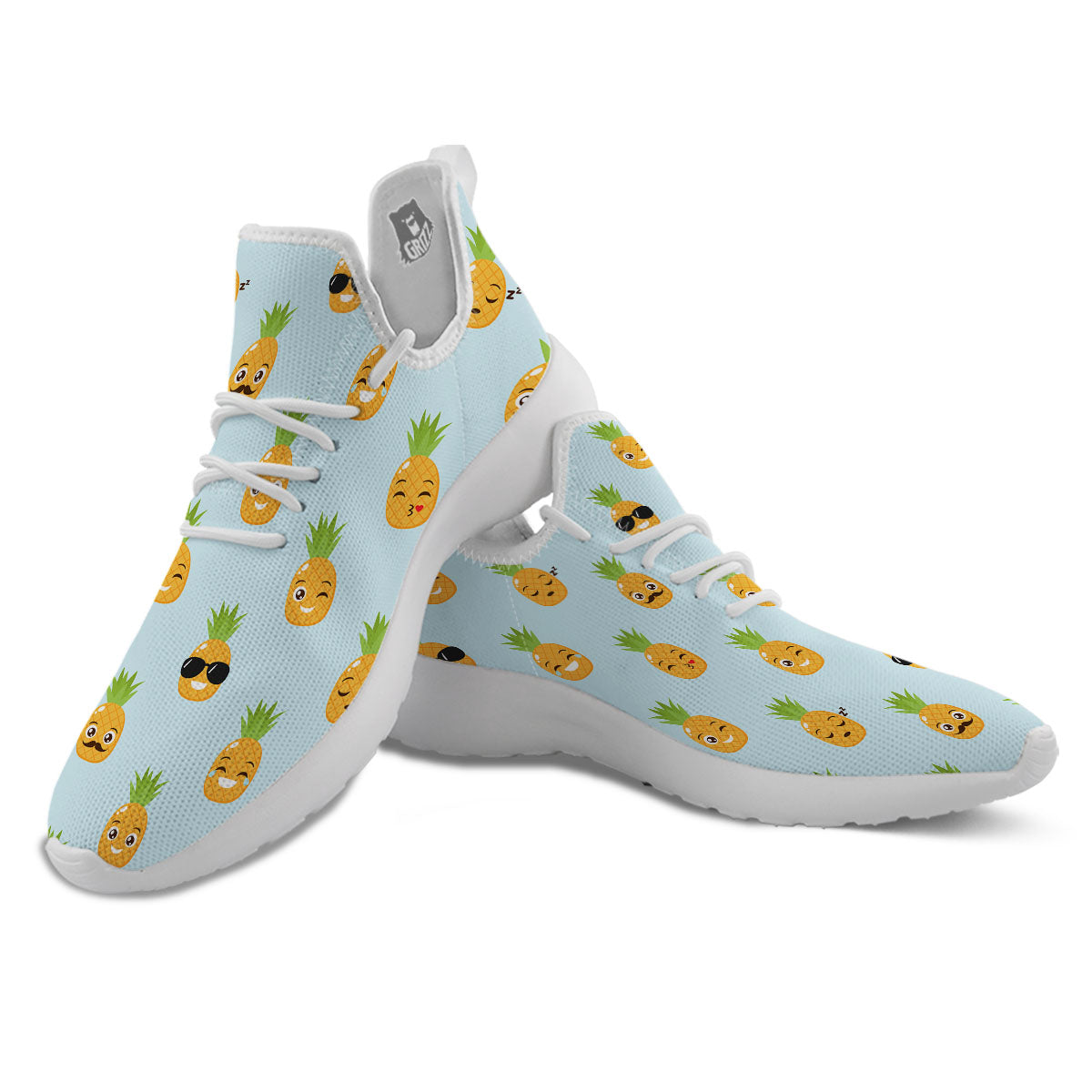 Emoji Pineapple Print Pattern White Athletic Shoes-grizzshop