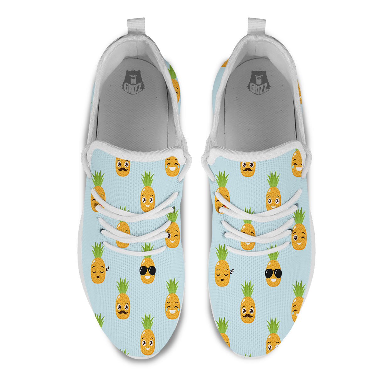 Emoji Pineapple Print Pattern White Athletic Shoes-grizzshop