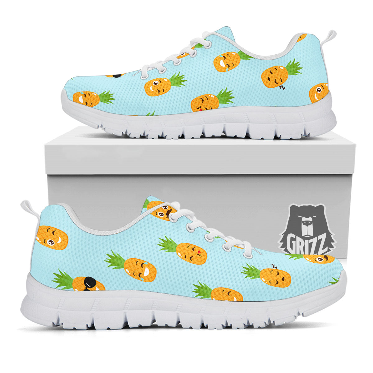 Emoji Pineapple Print Pattern White Sneaker-grizzshop