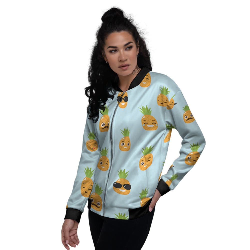Emoji Pineapple Print Pattern Women's Bomber Jacket-grizzshop