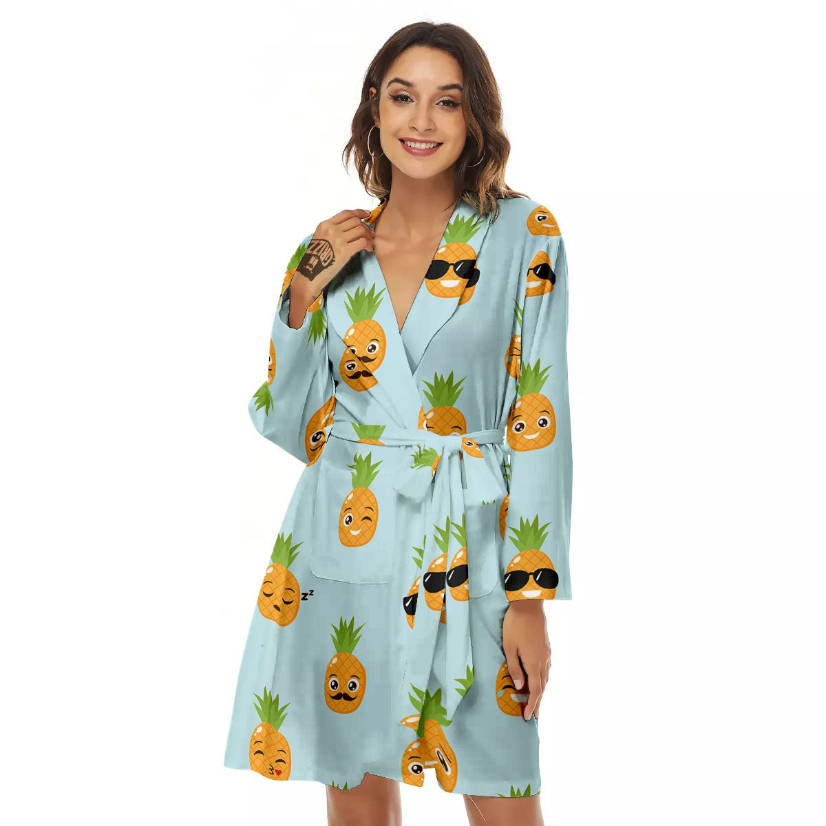 Emoji Pineapple Print Pattern Women's Robe-grizzshop