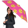 Emoji Pink Pattern Print Automatic Foldable Umbrella-grizzshop