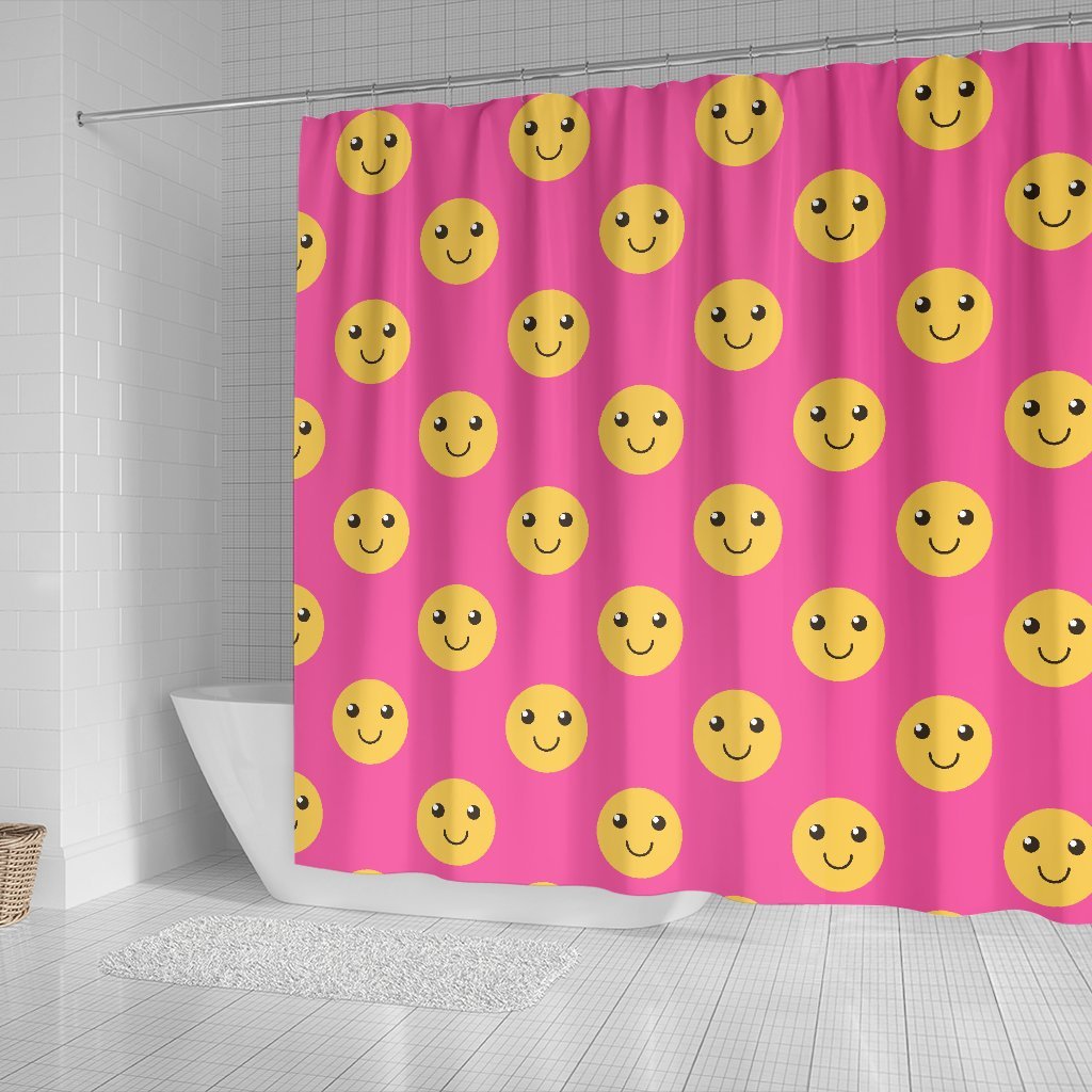 Emoji Pink Pattern Print Bathroom Shower Curtain-grizzshop