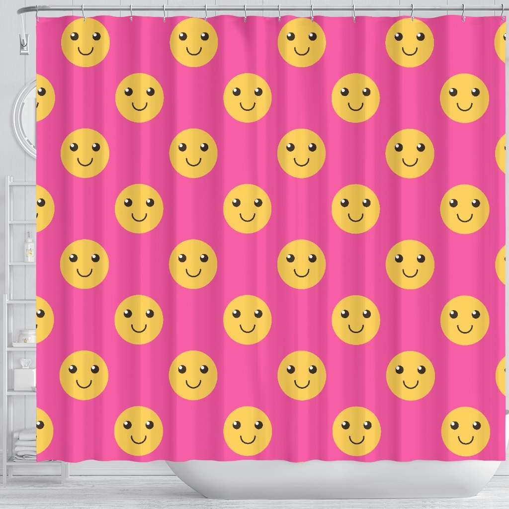 Emoji Pink Pattern Print Bathroom Shower Curtain-grizzshop