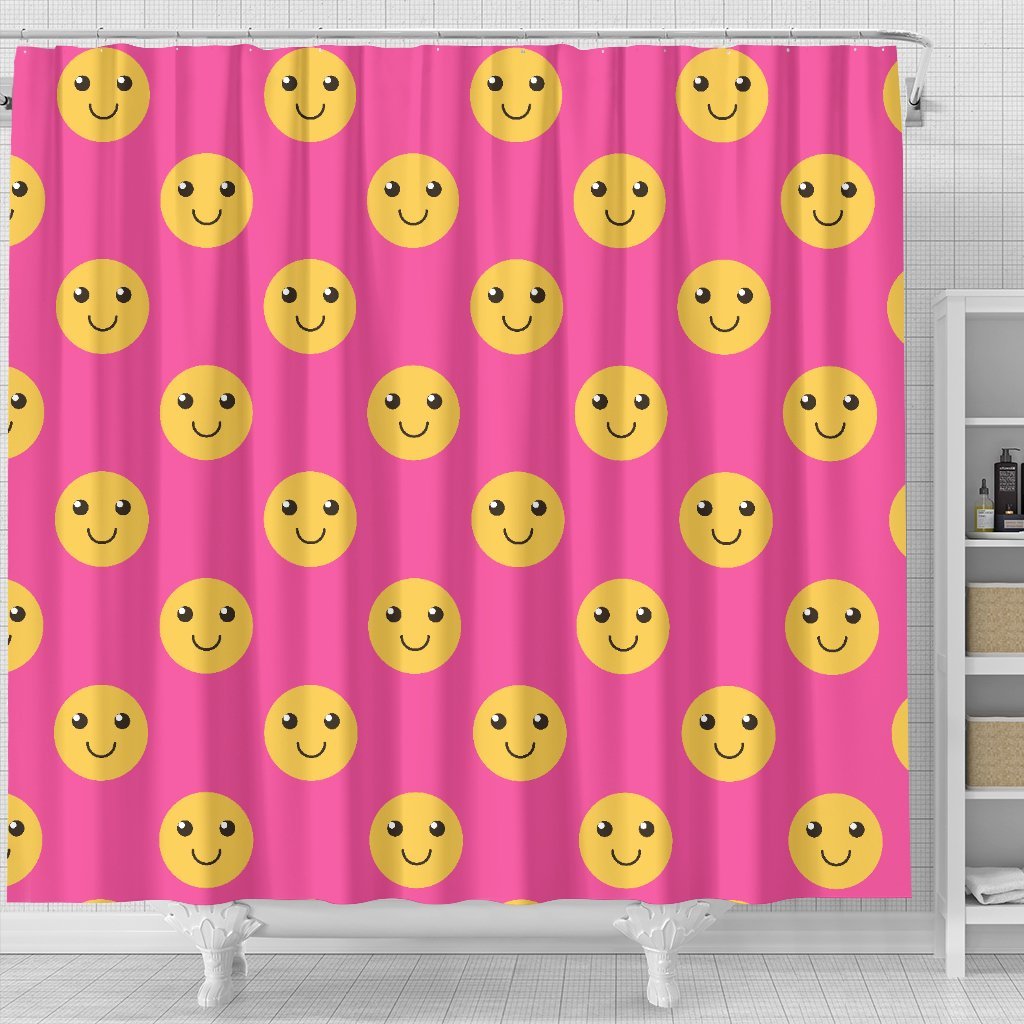 Emoji Pink Pattern Print Bathroom Shower Curtain-grizzshop