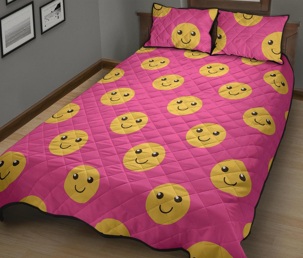 Emoji Pink Pattern Print Bed Set Quilt-grizzshop