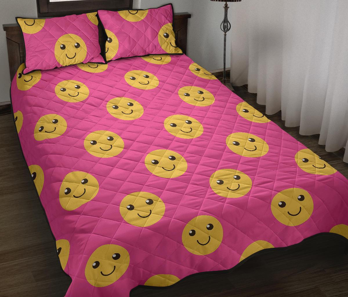 Emoji Pink Pattern Print Bed Set Quilt-grizzshop