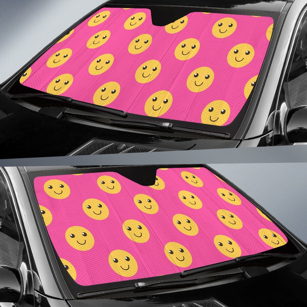Emoji Pink Pattern Print Car Sun Shade-grizzshop