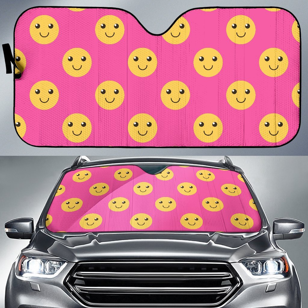 Emoji Pink Pattern Print Car Sun Shade-grizzshop