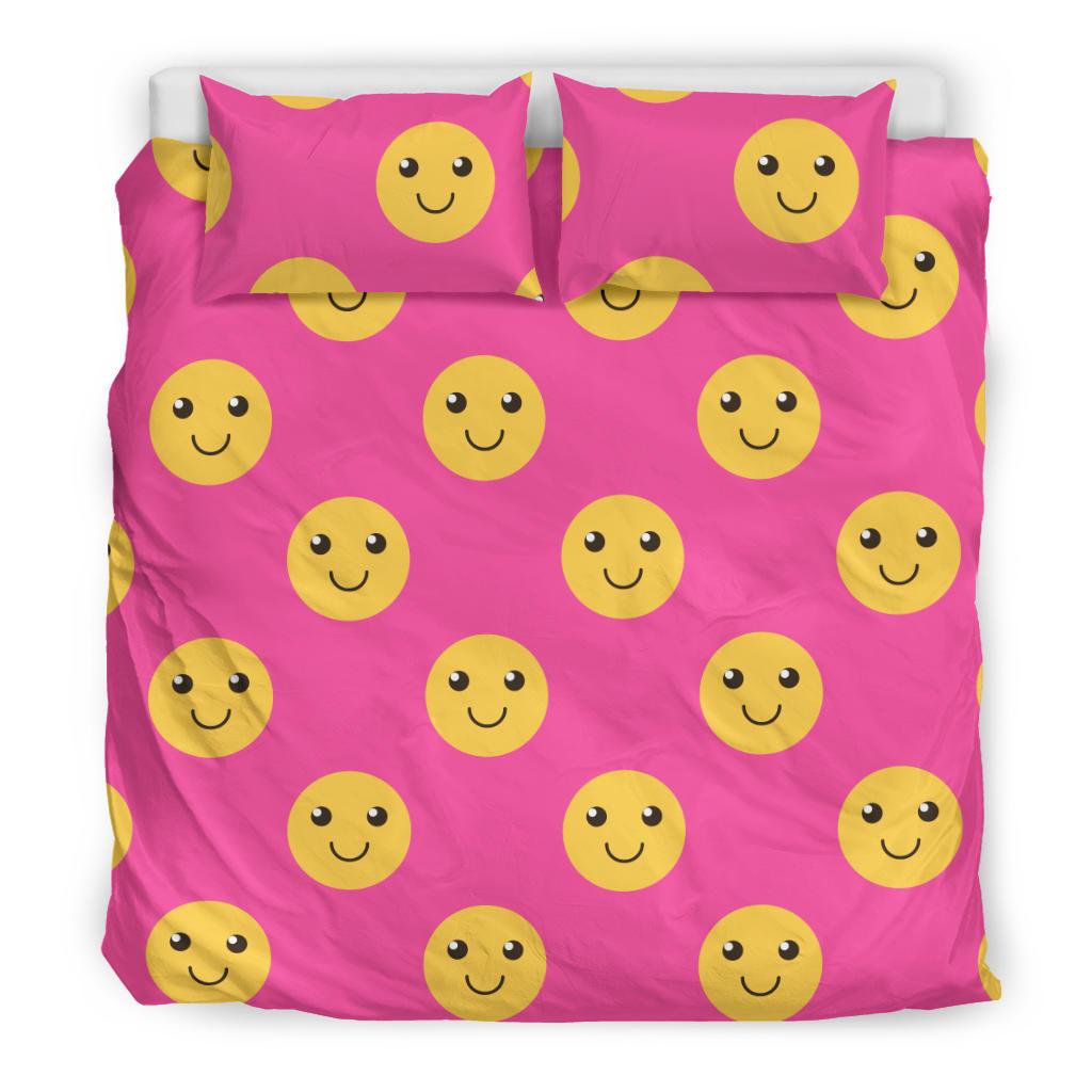 Emoji Pink Pattern Print Duvet Cover Bedding Set-grizzshop