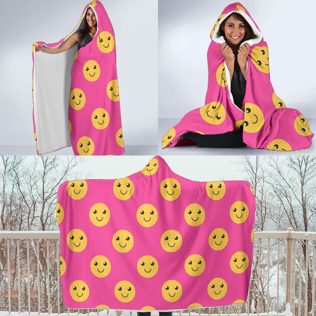 Emoji Pink Pattern Print Hooded Blanket-grizzshop