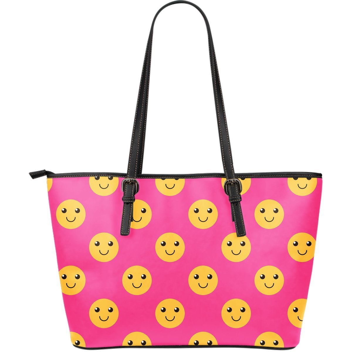 Emoji Pink Pattern Print Leather Tote Bag-grizzshop