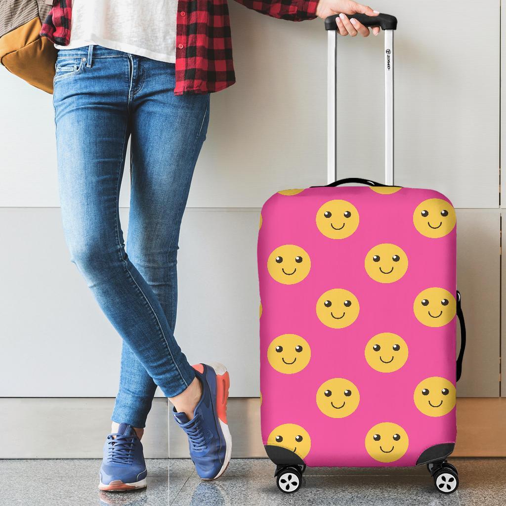 Emoji Pink Pattern Print Luggage Cover Protector-grizzshop